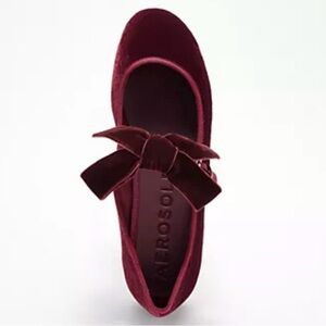 Aerosoles Women’s Velvet Bow Mary Jane Ballet Flat - Wine - 8.5 - NWOT